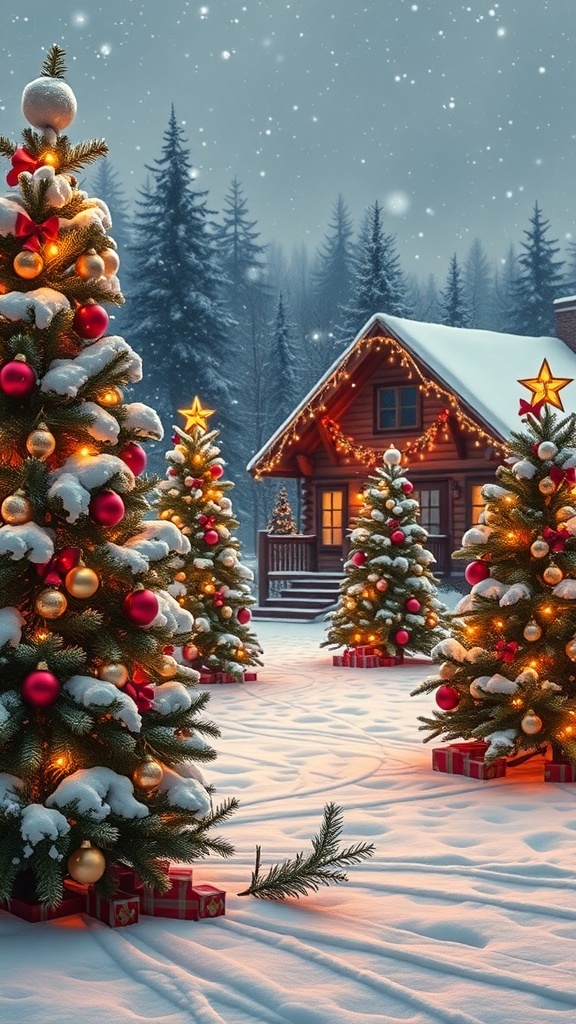Festive Christmas Aesthetic MacBook Wallpaper Aesthetic Christmas wallpaper for MacBook with snowy landscape, Christmas trees, and festive decorations.